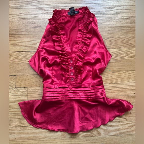 Rampage Tops - Satin Red Ruffled Blouse